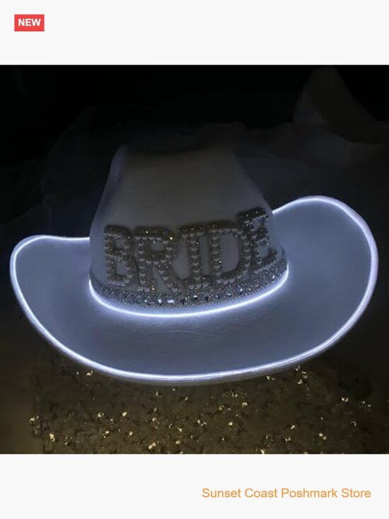 LED Light Up Bride Cowgirl Hat with Adjustable Chin Strap main image 4